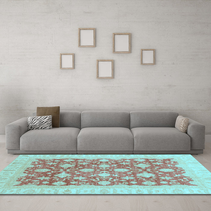 Machine Washable Oriental Light Blue Modern Rug in a Living Room, wshabs4039lblu