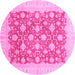 Round Machine Washable Oriental Pink Modern Rug, wshabs4039pnk