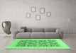 Machine Washable Oriental Emerald Green Modern Area Rugs in a Living Room,, wshabs4039emgrn