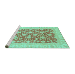 Sideview of Machine Washable Oriental Turquoise Modern Area Rugs, wshabs4039turq