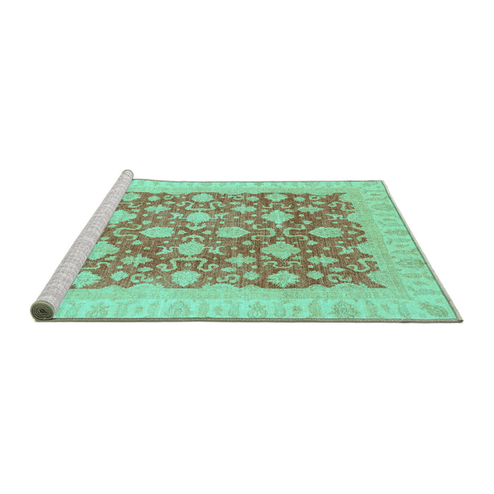 Sideview of Machine Washable Oriental Turquoise Modern Area Rugs, wshabs4039turq