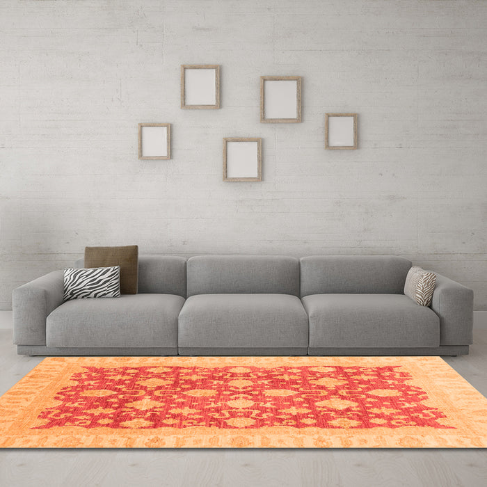Machine Washable Oriental Orange Modern Area Rugs in a Living Room, wshabs4039org