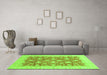 Machine Washable Oriental Green Modern Area Rugs in a Living Room,, wshabs4039grn