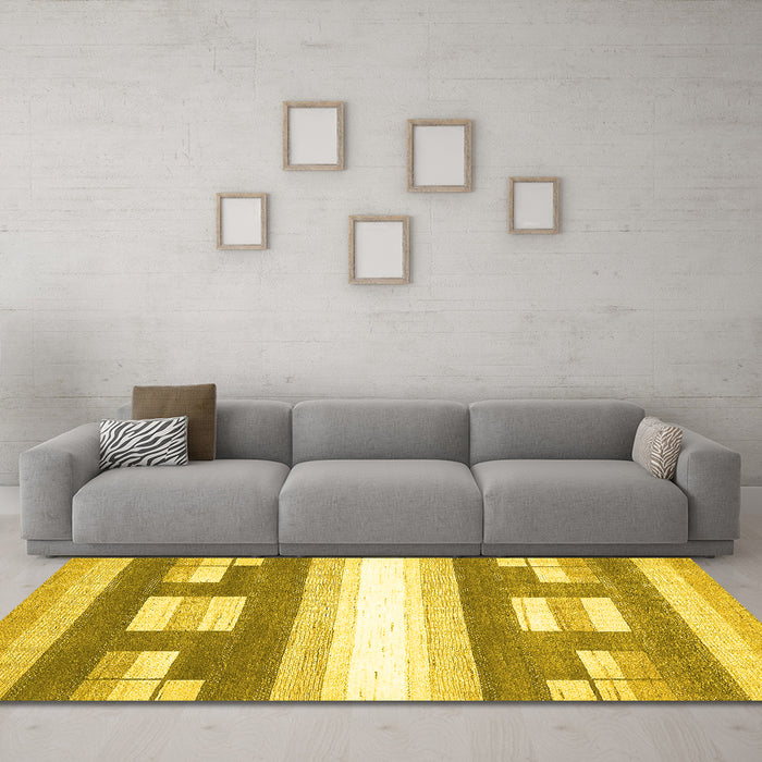 Machine Washable Abstract Yellow Modern Rug in a Living Room, wshabs403yw