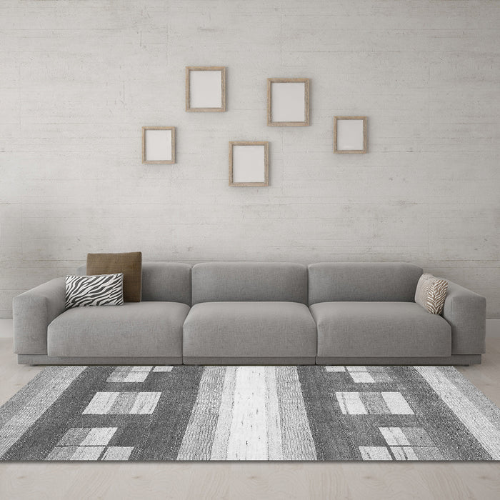 Machine Washable Abstract Gray Modern Rug in a Living Room,, wshabs403gry