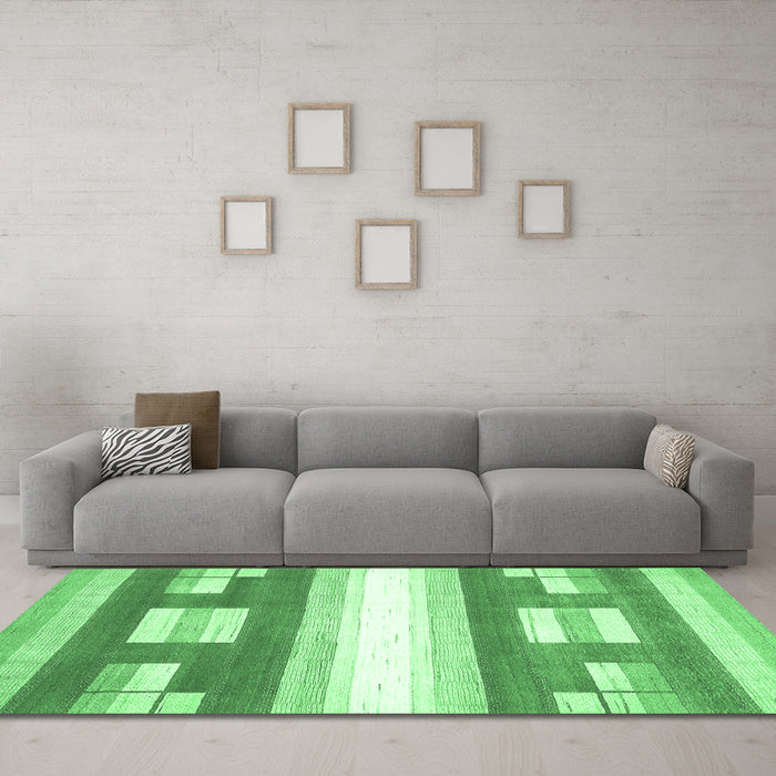 Machine Washable Abstract Emerald Green Modern Area Rugs in a Living Room,, wshabs403emgrn