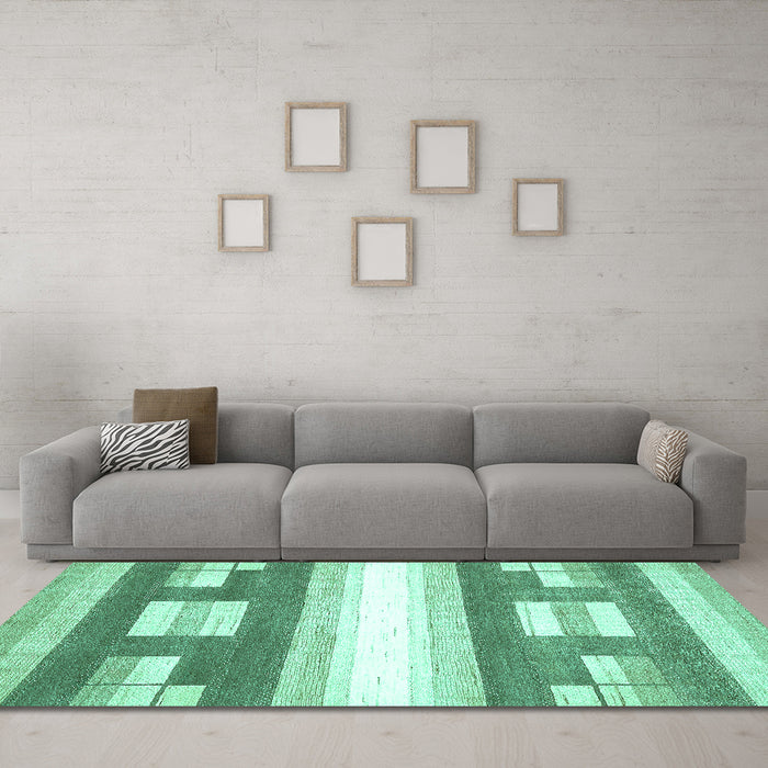 Machine Washable Abstract Turquoise Modern Area Rugs in a Living Room,, wshabs403turq