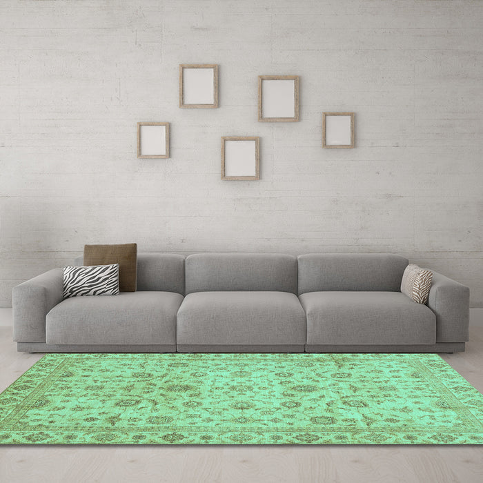 Machine Washable Oriental Turquoise Modern Area Rugs in a Living Room,, wshabs4040turq