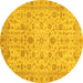 Round Machine Washable Oriental Yellow Modern Rug, wshabs4040yw