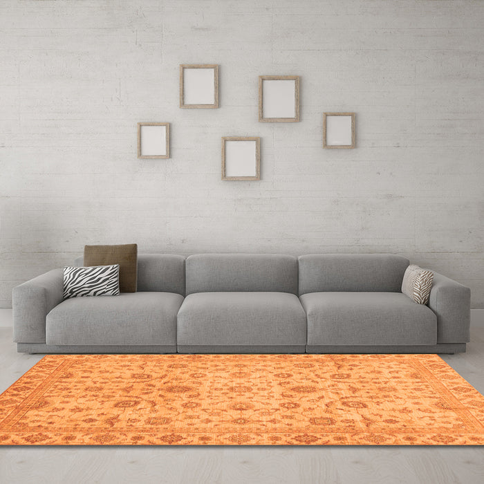 Machine Washable Oriental Orange Modern Area Rugs in a Living Room, wshabs4040org