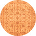 Round Machine Washable Oriental Orange Modern Area Rugs, wshabs4040org