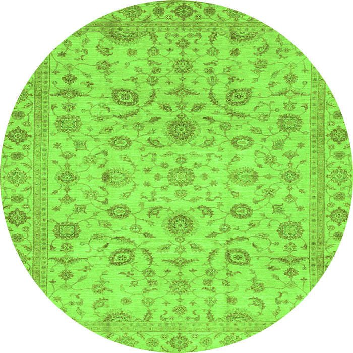 Round Machine Washable Oriental Green Modern Area Rugs, wshabs4040grn