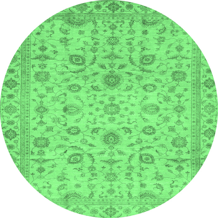 Round Machine Washable Oriental Emerald Green Modern Area Rugs, wshabs4040emgrn
