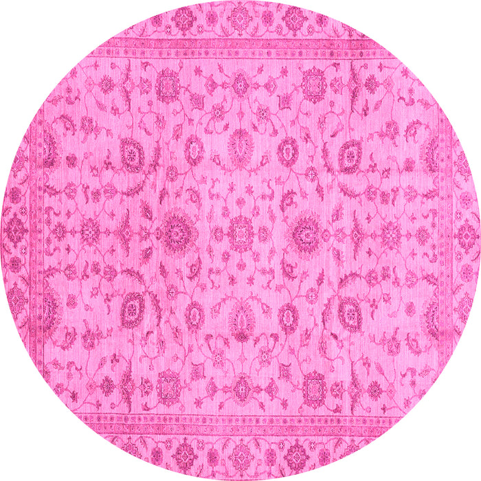 Round Machine Washable Oriental Pink Modern Rug, wshabs4040pnk