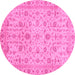 Round Machine Washable Oriental Pink Modern Rug, wshabs4040pnk