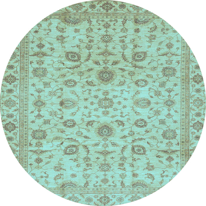 Round Machine Washable Oriental Light Blue Modern Rug, wshabs4040lblu
