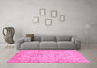 Machine Washable Oriental Pink Modern Rug in a Living Room, wshabs4040pnk