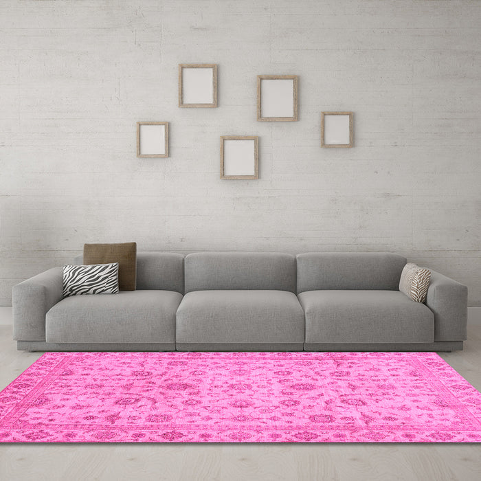Machine Washable Oriental Pink Modern Rug in a Living Room, wshabs4040pnk