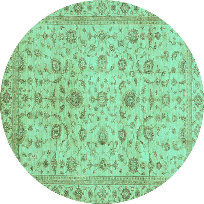 Round Machine Washable Oriental Turquoise Modern Area Rugs, wshabs4040turq