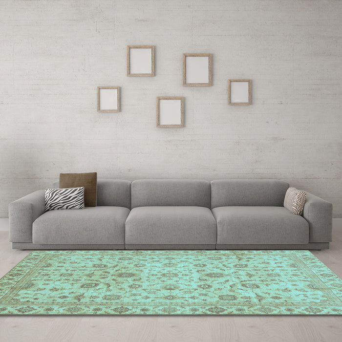 Machine Washable Oriental Light Blue Modern Rug in a Living Room, wshabs4040lblu