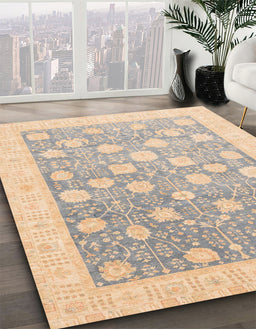 Abstract Pastel Orange Oriental Rug in Family Room, abs4041