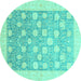 Round Machine Washable Oriental Turquoise Modern Area Rugs, wshabs4041turq