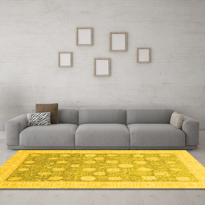 Machine Washable Oriental Yellow Modern Rug in a Living Room, wshabs4041yw
