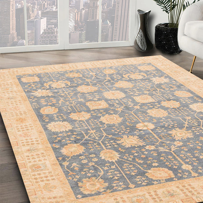Abstract Pastel Orange Oriental Rug in Family Room, abs4041