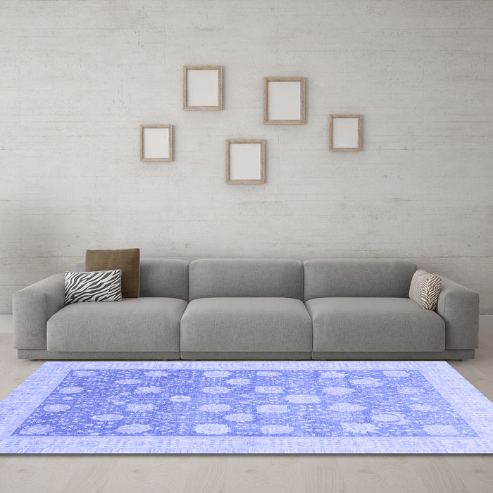 Machine Washable Oriental Blue Modern Rug in a Living Room, wshabs4041blu