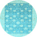 Round Oriental Light Blue Modern Rug, abs4041lblu