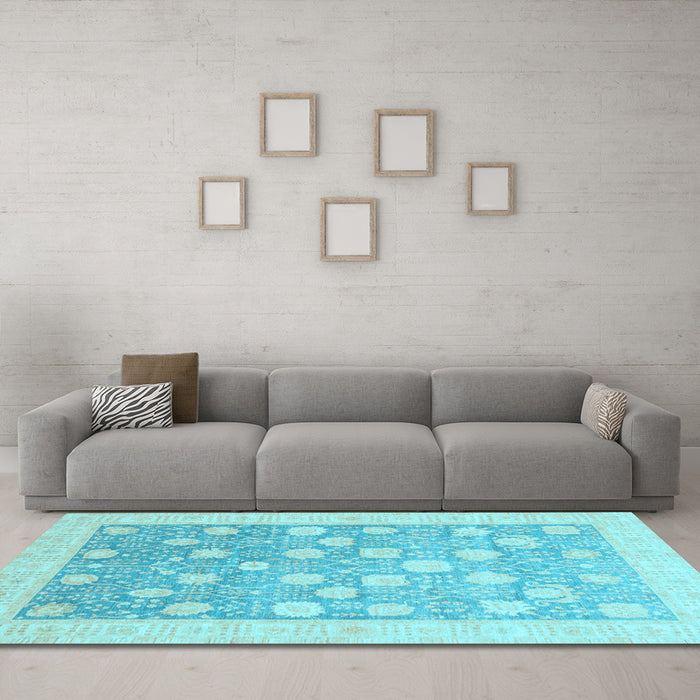 Machine Washable Oriental Light Blue Modern Rug in a Living Room, wshabs4041lblu