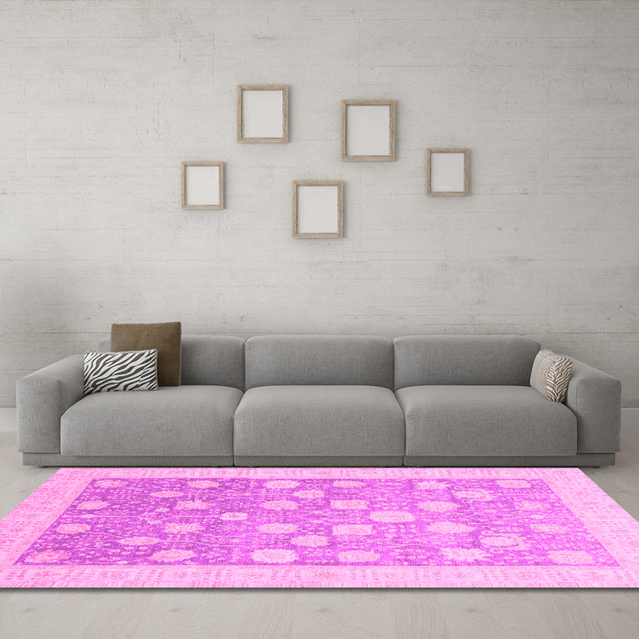 Machine Washable Oriental Pink Modern Rug in a Living Room, wshabs4041pnk