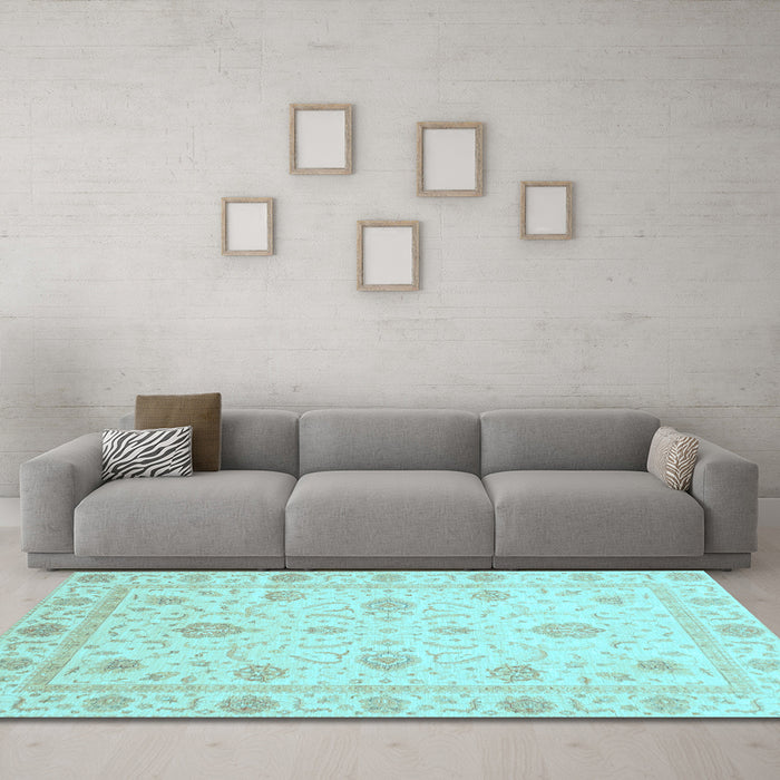 Machine Washable Oriental Light Blue Modern Rug in a Living Room, wshabs4042lblu