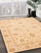 Abstract Brown Gold Oriental Rug in Family Room, abs4042