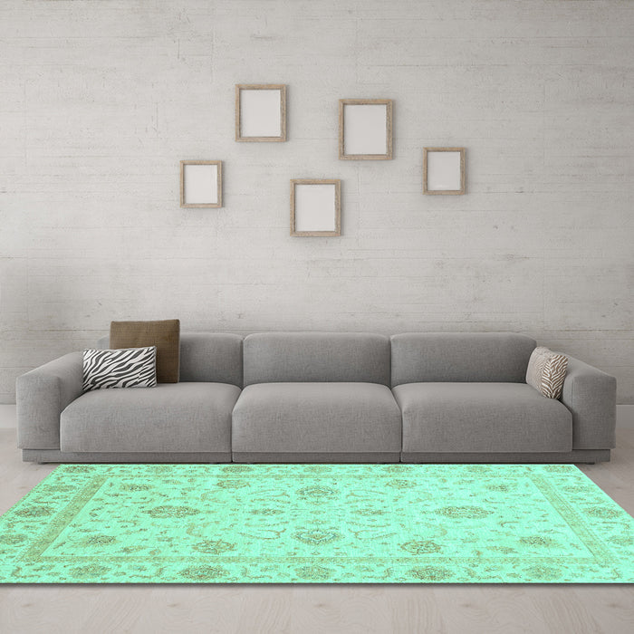 Machine Washable Oriental Turquoise Modern Area Rugs in a Living Room,, wshabs4042turq