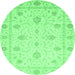 Round Machine Washable Oriental Emerald Green Modern Area Rugs, wshabs4042emgrn