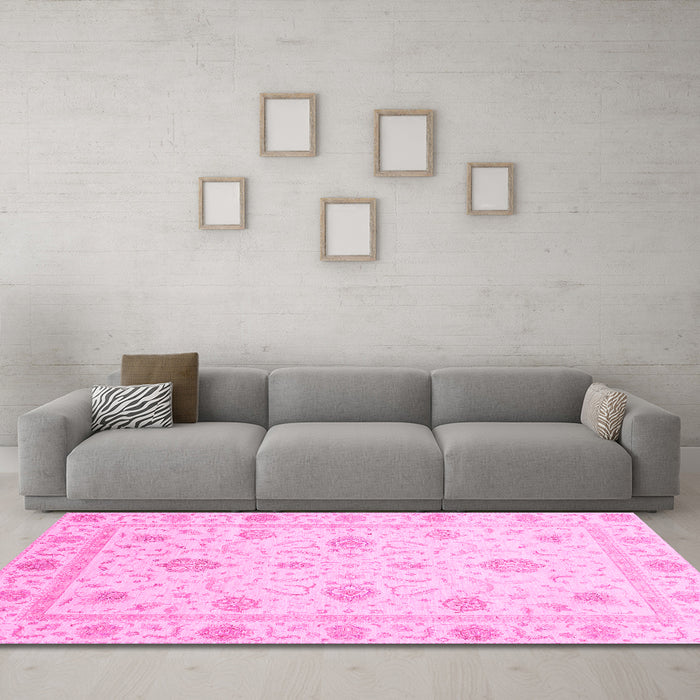 Machine Washable Oriental Pink Modern Rug in a Living Room, wshabs4042pnk
