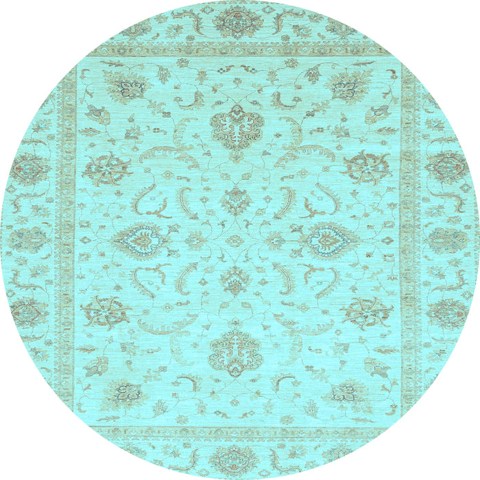 Round Machine Washable Oriental Light Blue Modern Rug, wshabs4042lblu