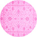 Round Machine Washable Oriental Pink Modern Rug, wshabs4042pnk
