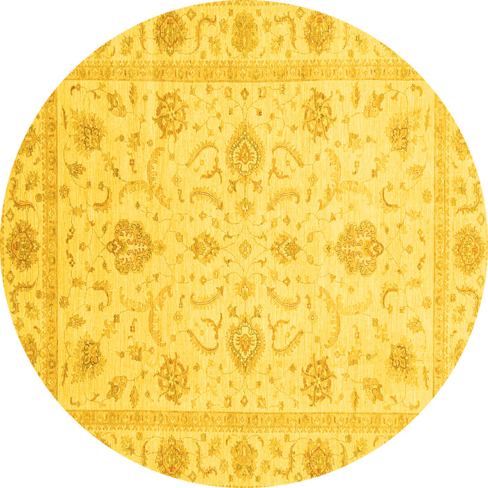 Round Machine Washable Oriental Yellow Modern Rug, wshabs4042yw