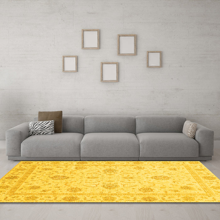 Machine Washable Oriental Yellow Modern Rug in a Living Room, wshabs4042yw