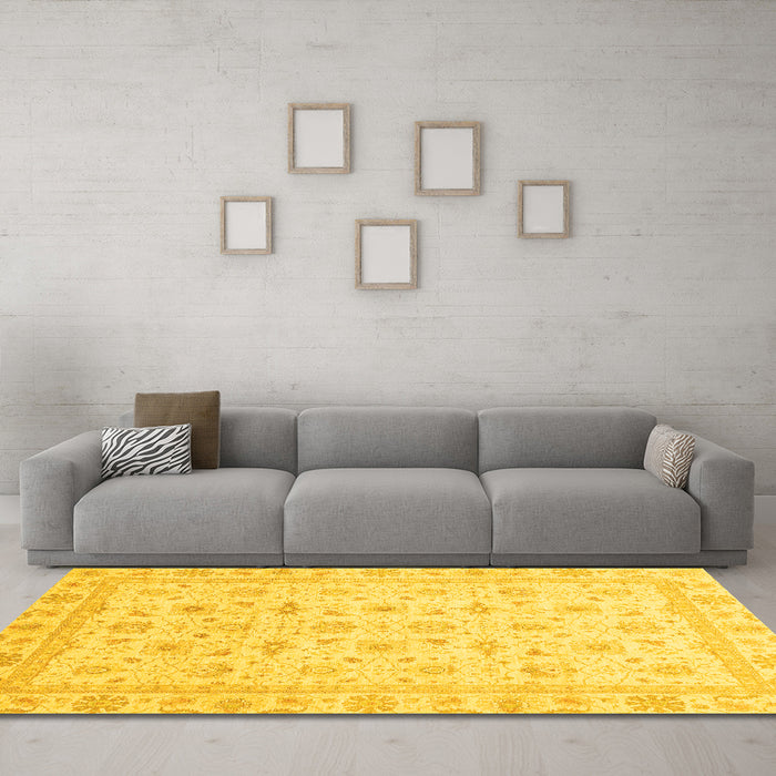 Machine Washable Oriental Yellow Modern Rug in a Living Room, wshabs4043yw
