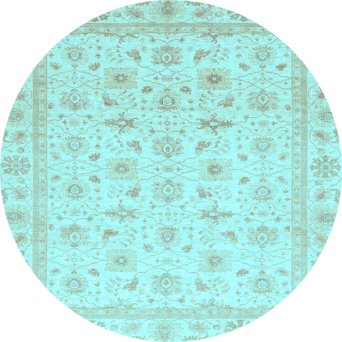 Round Machine Washable Oriental Light Blue Modern Rug, wshabs4043lblu