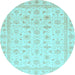 Round Machine Washable Oriental Light Blue Modern Rug, wshabs4043lblu