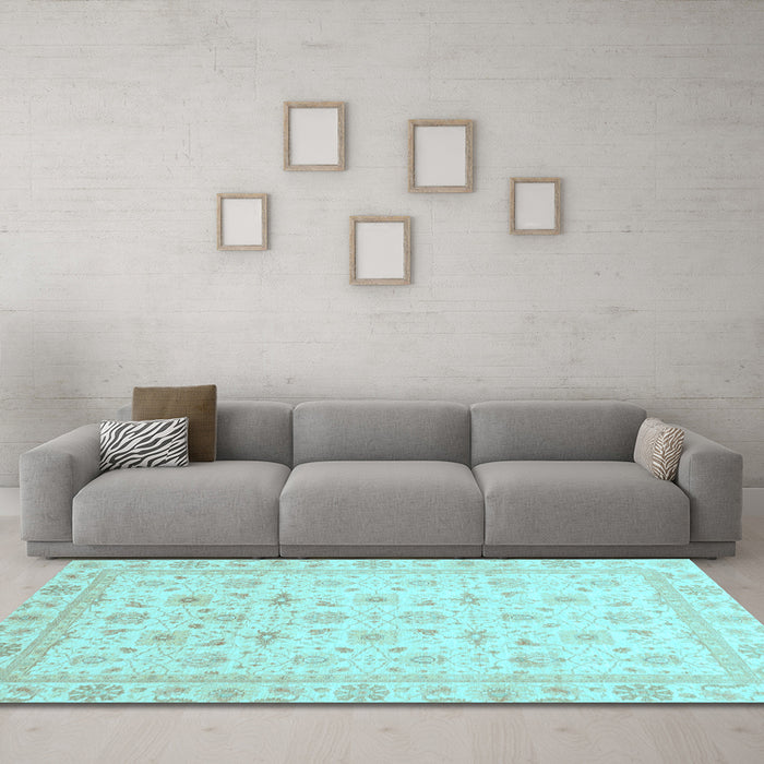Machine Washable Oriental Light Blue Modern Rug in a Living Room, wshabs4043lblu