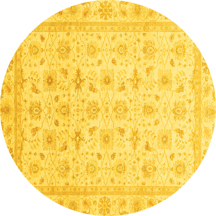 Round Machine Washable Oriental Yellow Modern Rug, wshabs4043yw