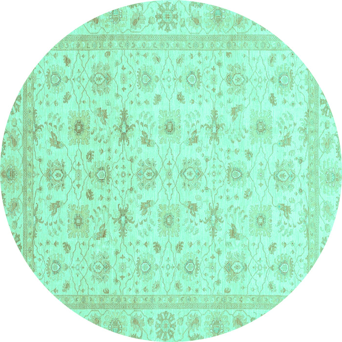 Round Machine Washable Oriental Turquoise Modern Area Rugs, wshabs4043turq