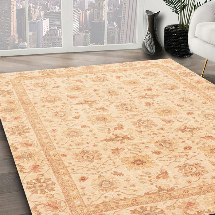 Abstract Sun Yellow Oriental Rug in Family Room, abs4043