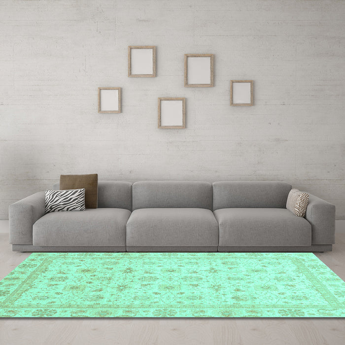 Machine Washable Oriental Turquoise Modern Area Rugs in a Living Room,, wshabs4043turq