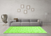 Machine Washable Oriental Green Modern Rug, wshabs4043grn